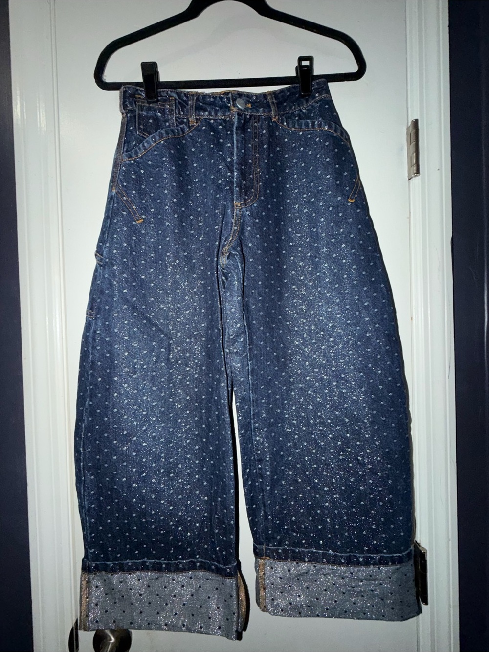 Pilcro Dark Indigo Polka Dot Wide-Leg Jeans
